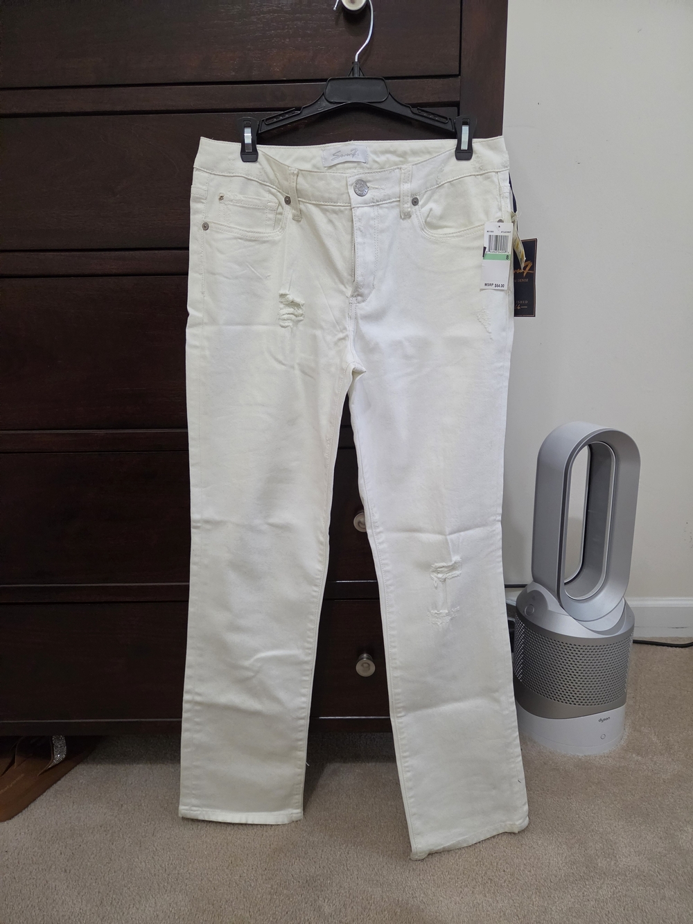 Seven7 White Straight-Leg Jeans with Subtle Distress - Size 8